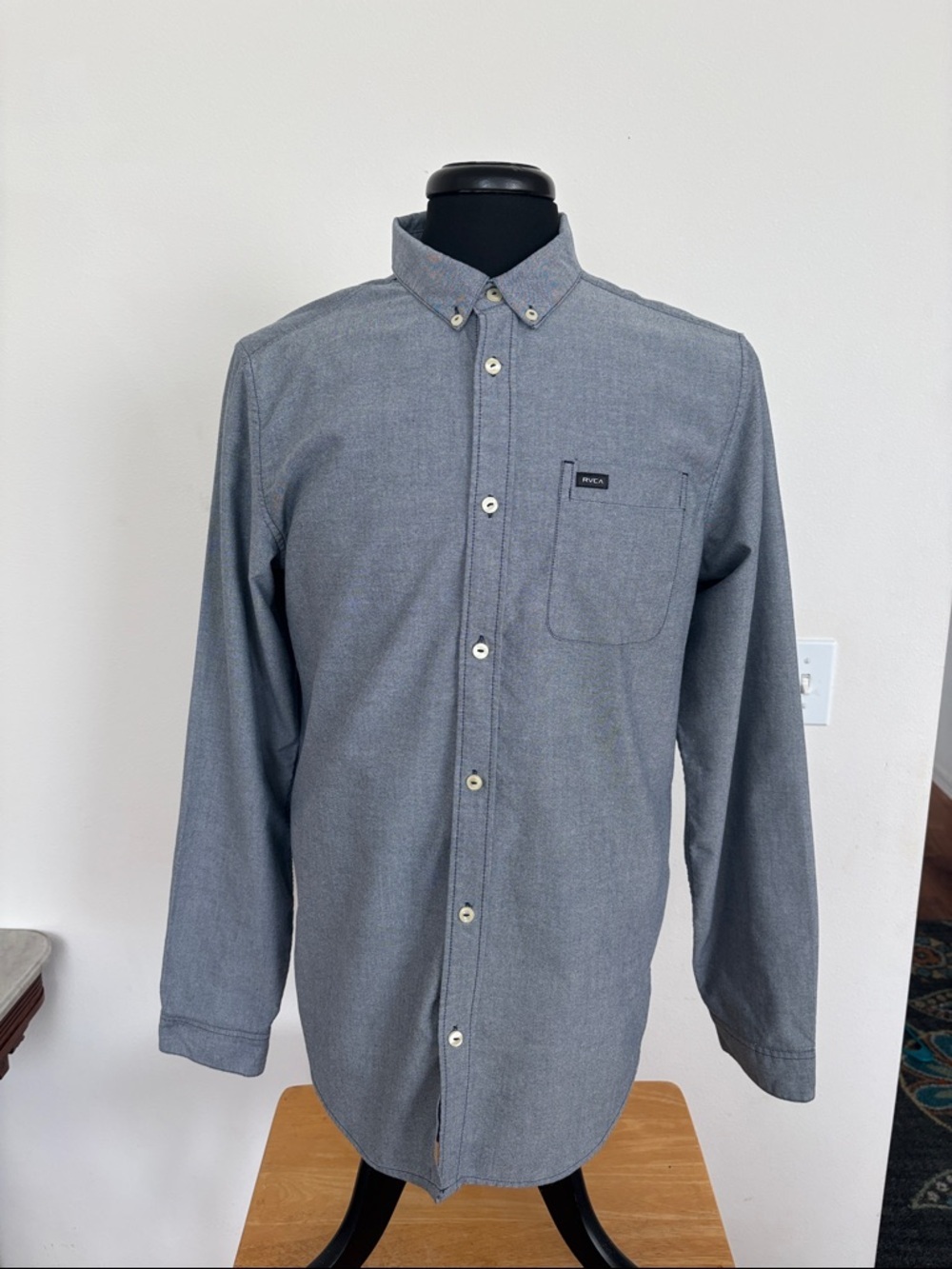 RVCA Men's Gray Button-Down Long Sleeve Shirt Size Large